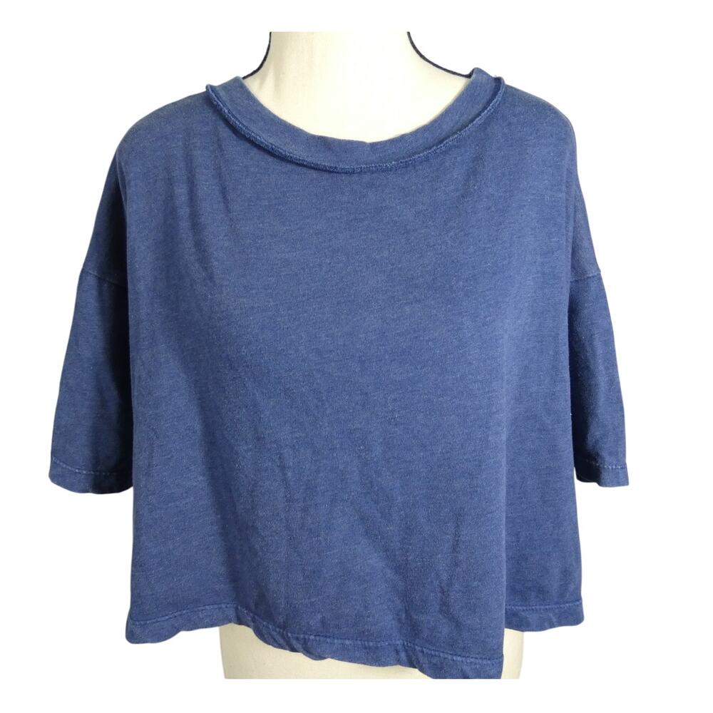Rae Mode Women's Small Cropped Short Sleeve Blue Top Boxy Oversized Casual